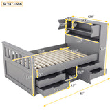 Twin Size Captain Platform Bed Frame with Storage Bookcases and Shelves,Four Drawers, Gray - V.I.P Digital Presence