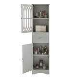Tall Bathroom Cabinet, Freestanding Storage Cabinet with Drawer and Doors, MDF Board, Acrylic Door, Adjustable Shelf, Grey - V.I.P Digital Presence