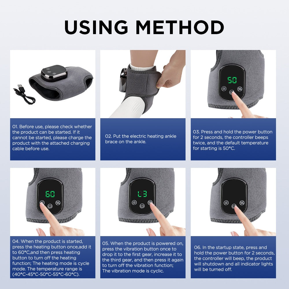 USB Heated Ankle Support with Hot Compress Massage Function Rechargeable Foot Ankle Joint Care and Foot Massager - V.I.P Digital Presence