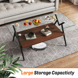 Rectangle Coffee Table with Tempered Glass top and Black Metal Legs, Modern Table for Living Room , Transparent Glass - V.I.P Digital Presence
