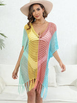 Fringe Color Block Scoop Neck Cover Up - V.I.P Digital Presence