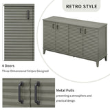 TREXM side panel with 4-door large storage buffet, adjustable shelves and metal handles (antique gray) - V.I.P Digital Presence