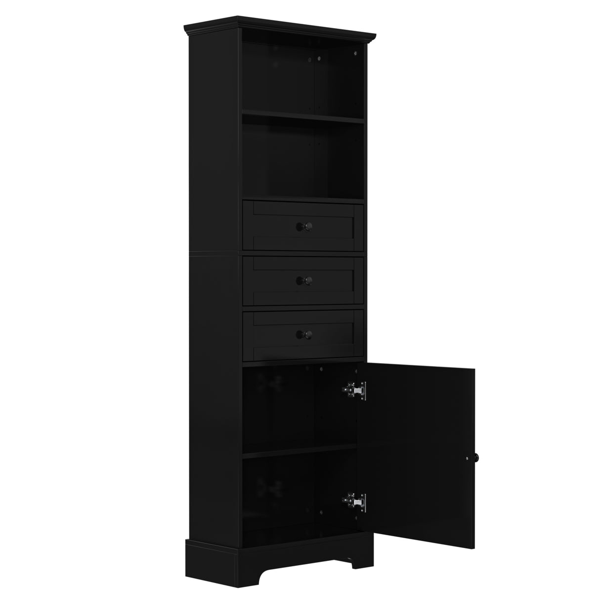 Black high storage cabinet with 3 drawers and adjustable shelves, MDF board painted - V.I.P Digital Presence