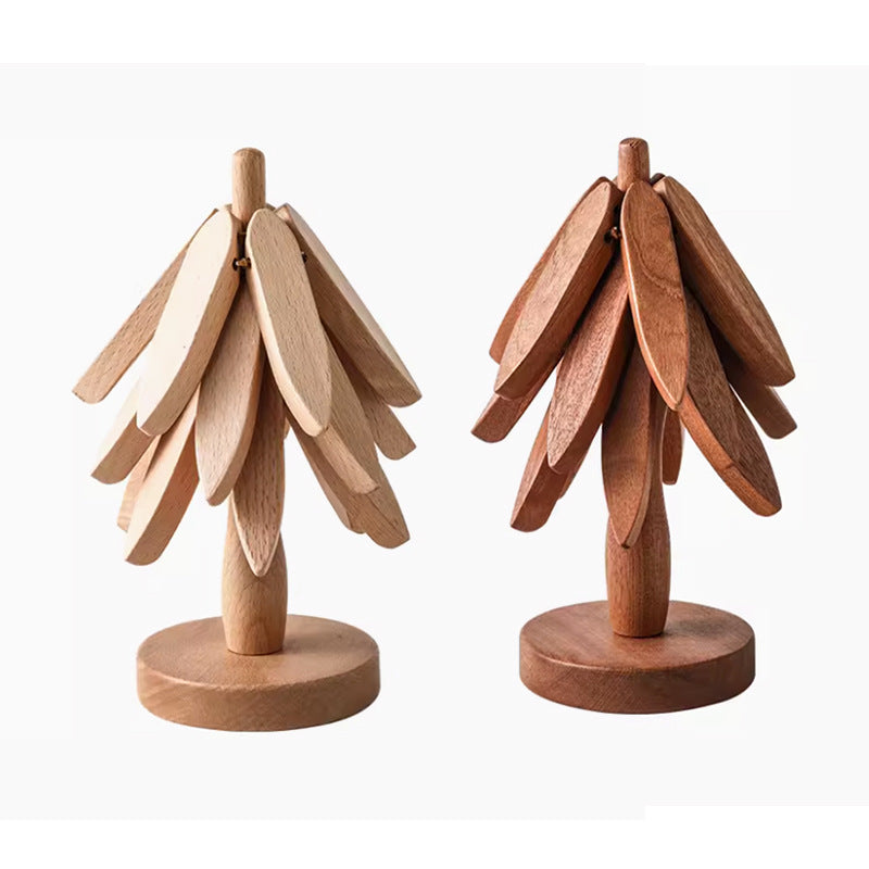 Wooden Christmas Tree Folding Coaster Black Walnut Thick Seat Adiabatic Pad For Kitchen Desktop Decoration Housewarming Gift - V.I.P Digital Presence