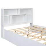 Queen Size Platform Bed with Storage Headboard and 2 Drawers, White - V.I.P Digital Presence