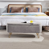 Grey Storage Ottoman Bench for End of Bed Gold Legs Modern Grey Faux Fur Entryway Bench - V.I.P Digital Presence