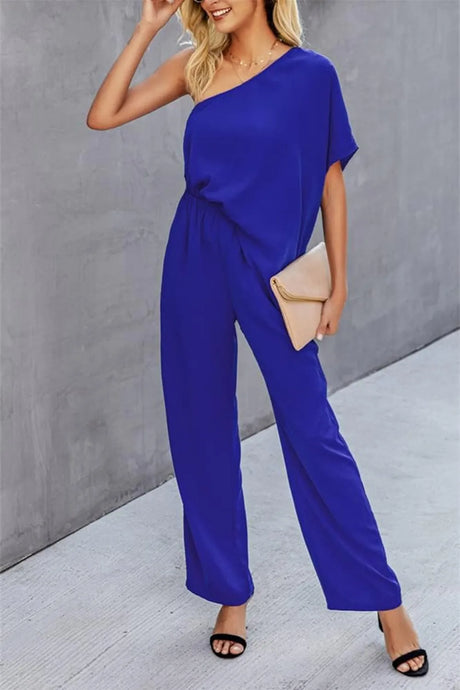Single Shoulder Short Sleeve Jumpsuit - V.I.P Digital Presence