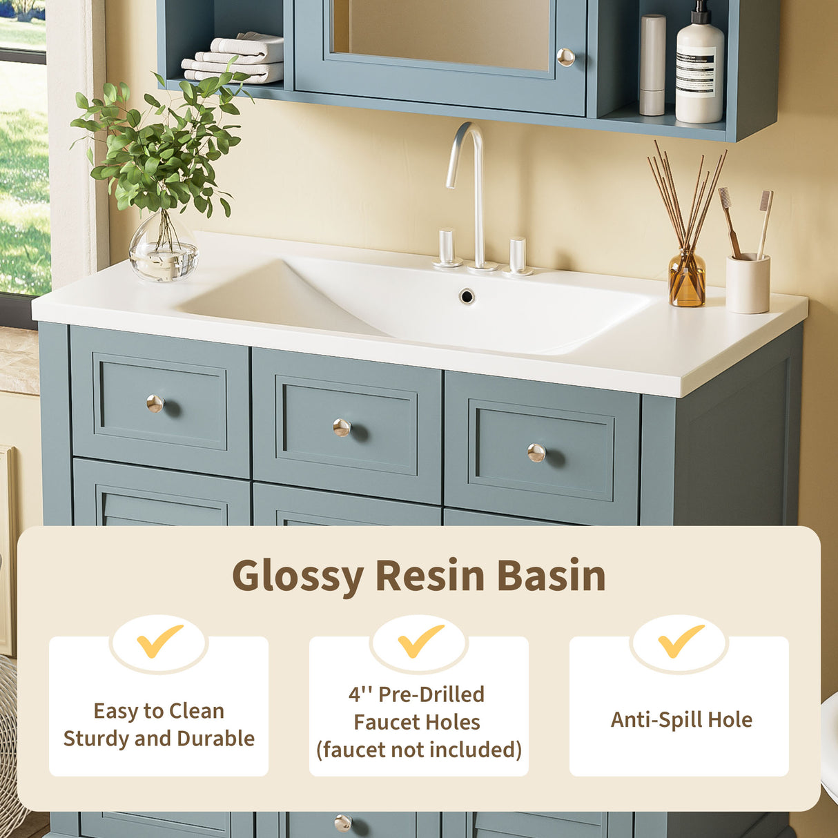 36 inch modern mirror cabinet with adjustable shelves, 2 soft closing doors, and 6 drawer storage cabinet door organizers - V.I.P Digital Presence
