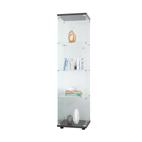 4 glass display cabinets with door shelves, floor standing antique bookshelf, 64.7 "* 16.7" * 14.3 ", black - V.I.P Digital Presence