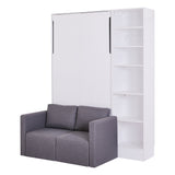Twin Size Murphy Bed Wall Bed with Sofa,with Shelves,White - V.I.P Digital Presence
