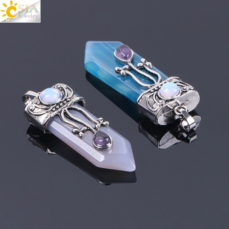 CSJA Vintage Large Natural Stone Sword-Shaped Pendant Jewelry Striped Crystal Agate Tiger Eye Jewelry Pendant Without Chain - V.I.P Digital Presence