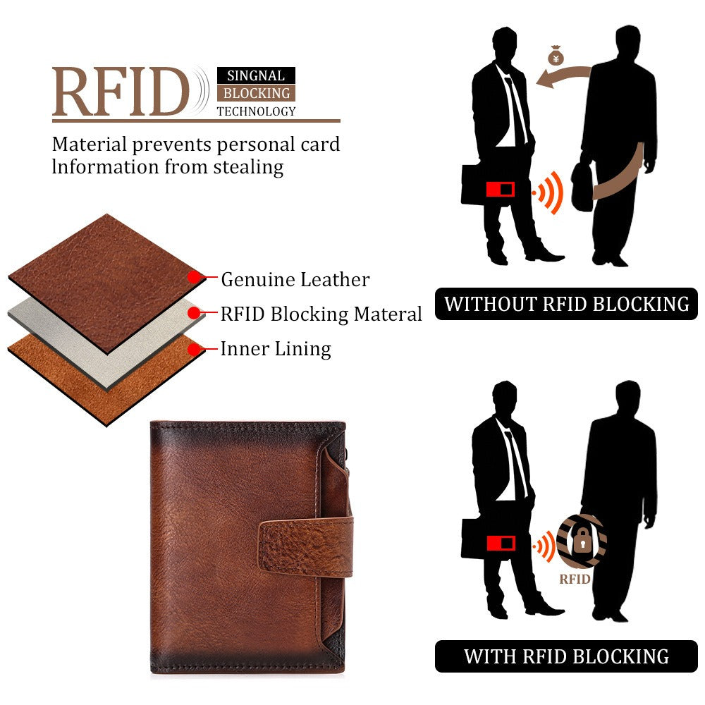 Men's short genuine leather wallet first layer cowhide Korean style fashion casual wallet driver's license wallet father's day gift - V.I.P Digital Presence