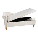 Beige Chaise Lounge Indoor Velvet Lounge Chair for Bedroom with Storage & Pillow Modern Upholstered Rolled Arm Chase Lounge - V.I.P Digital Presence