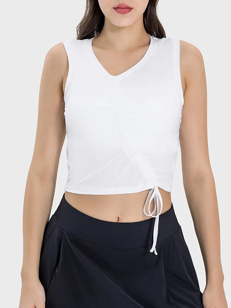 Drawstring Ruched Wide Strap Active Tank - V.I.P Digital Presence