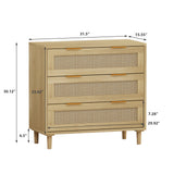 3-Drawers Rattan Storage Cabinet Rattan Drawer (Set of 2),for Bedroom,Living Room,Dining Room,Hallways,Oak - V.I.P Digital Presence