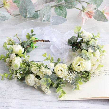 Forest style curled edge rose headband, simulated starry sky, eucalyptus wreath, bride's wedding dress, photography, headwear - V.I.P Digital Presence