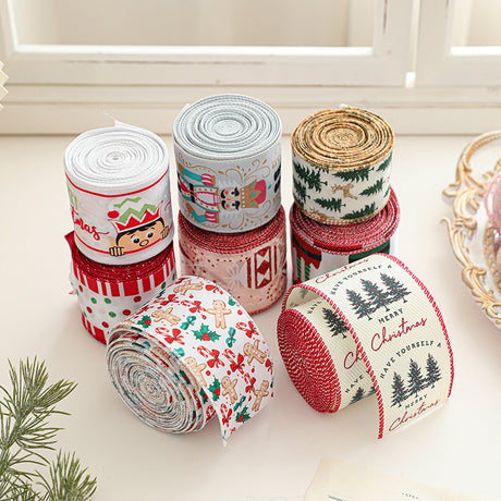 Christmas decoration ribbon, cedar pattern printed ribbon, bow tie, Christmas decoration ribbon, holiday ribbon - V.I.P Digital Presence