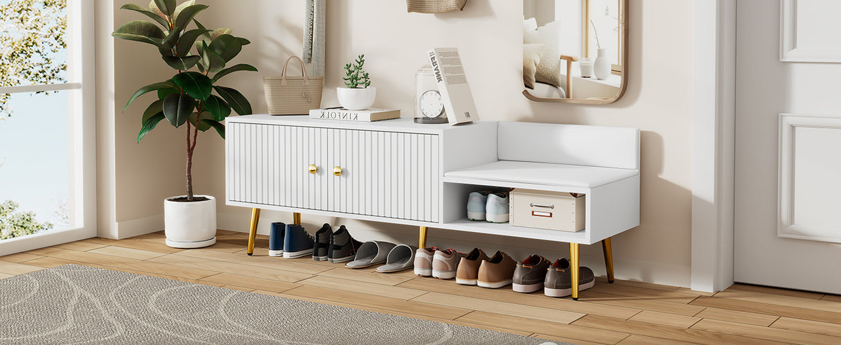 Modern Shoe Storage Bench with Hidden Storage and Upholstered Cushions for Bedside, Living Room and Entryway (White) - V.I.P Digital Presence