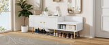 Modern Shoe Storage Bench with Hidden Storage and Upholstered Cushions for Bedside, Living Room and Entryway (White) - V.I.P Digital Presence