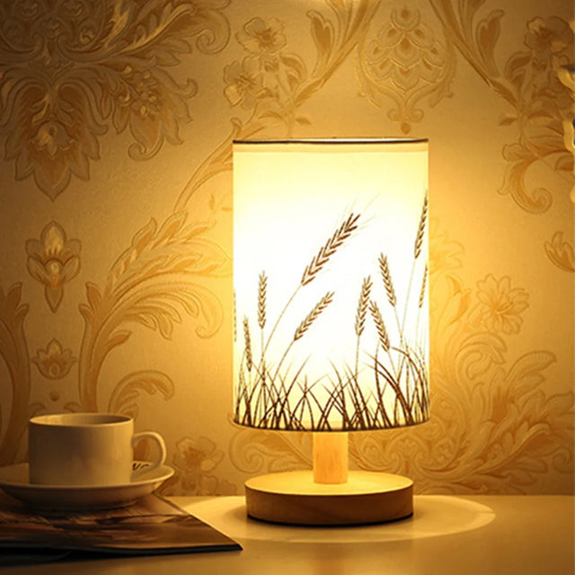 Linen Table Lamp LED Linen Night Lamp w/Warm White Light Linen Nightstand Lamp USB Powered Wooden Beside Lamp - V.I.P Digital Presence