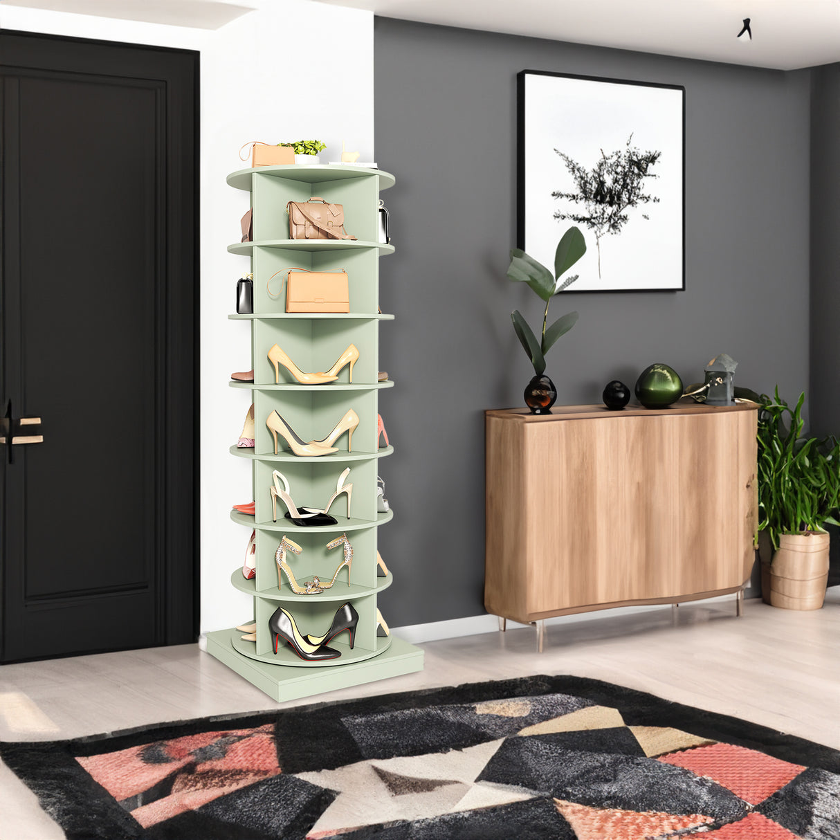 Green 360 Rotating shoe cabinet 7 layers - V.I.P Digital Presence