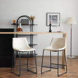 (2 sets) Retro style 24 inch armless industrial faux leather counter stool with metal legs and footrests, cream and black - V.I.P Digital Presence