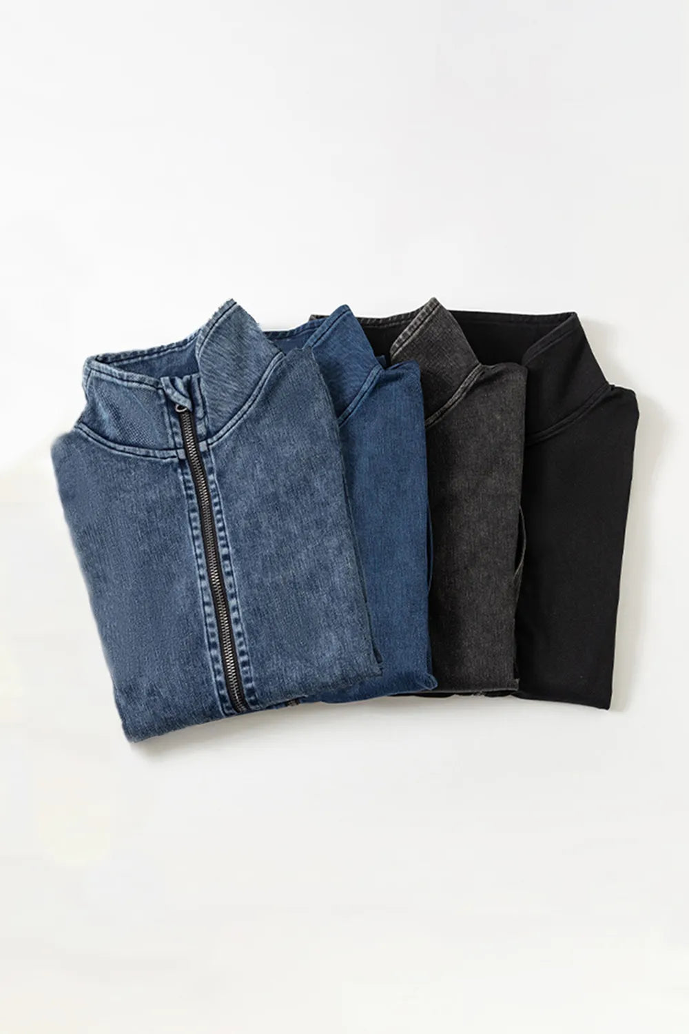 Pocketed Turtleneck Zip Up Denim Top - V.I.P Digital Presence
