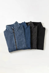 Pocketed Turtleneck Zip Up Denim Top - V.I.P Digital Presence