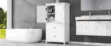 Bathroom Storage Cabinet, Cabinet with Two Doors and Drawers, Adjustable Shelf, MDF Board, White - V.I.P Digital Presence