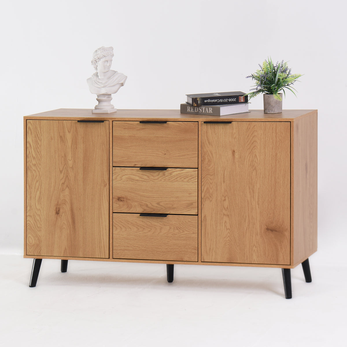 Side panel buffet cabinet with storage room, 47.2 "natural wood color kitchen cabinet with 3 drawers and 2 doors - V.I.P Digital Presence