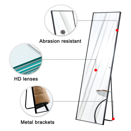 Aluminum alloy metal frame wall mounted full-length mirror black 65 * 23“ - V.I.P Digital Presence