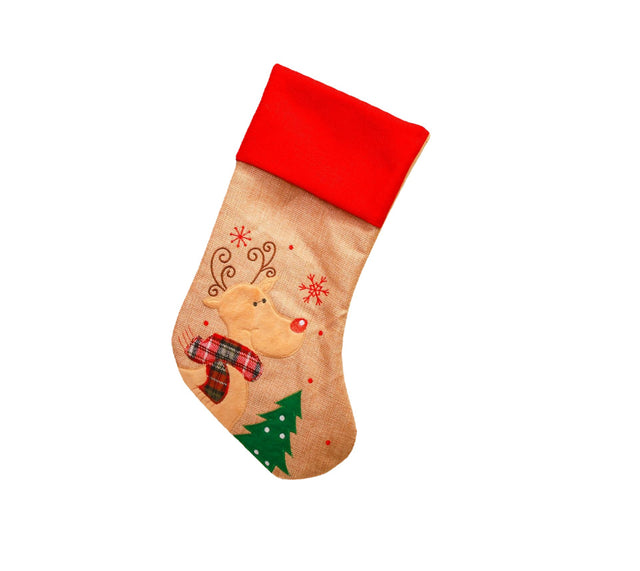 Christmas Decoration Linen Red Bordered Old Man Snowman Christmas Socks Christmas Gift Bag Candy Socks - V.I.P Digital Presence