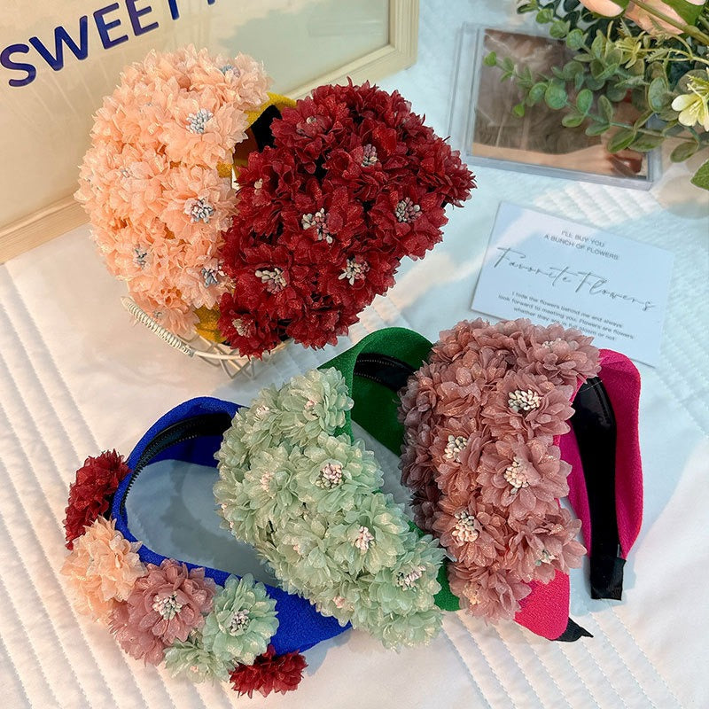 Flower series fashionable and exaggerated wide edge handmade fabric headband - V.I.P Digital Presence