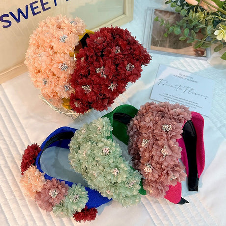 Flower series fashionable and exaggerated wide edge handmade fabric headband - V.I.P Digital Presence