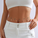 Stacked chain tassel star moon rhinestone waist chain sexy butterfly women's imitation pearl body chain - V.I.P Digital Presence