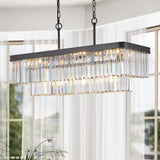 Chandeliers,Rectangular Crystal Chandelier Adjustable,E12 Modern Industrial Crystal Lights (Bulb Not Included) - V.I.P Digital Presence