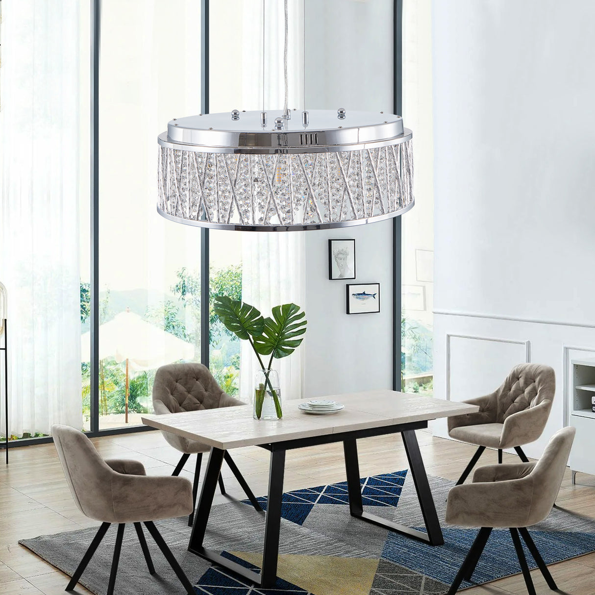 Modern Crystal Pendant 18.9-inch Aluminum+Iron Circular Ceiling Light Embedded Ceiling Fixture - V.I.P Digital Presence
