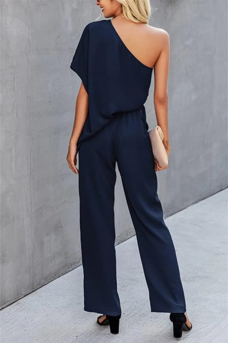 Single Shoulder Short Sleeve Jumpsuit - V.I.P Digital Presence