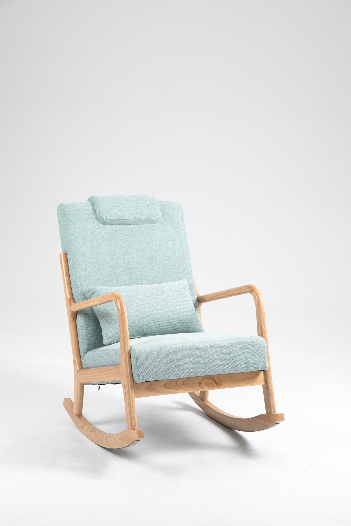 Rocking Chair Upholstered Fabric Rocking Armchair Indoor with High Backrest Glider Chairs and Lumbar Pillow for Living Room - V.I.P Digital Presence
