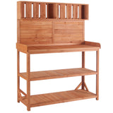 65" Large Wooden Farmhouse Rustic Outdoor Potting Bench Table Garden Potting Bench with 4 Storage Shelves and Side Hook,Natural - V.I.P Digital Presence