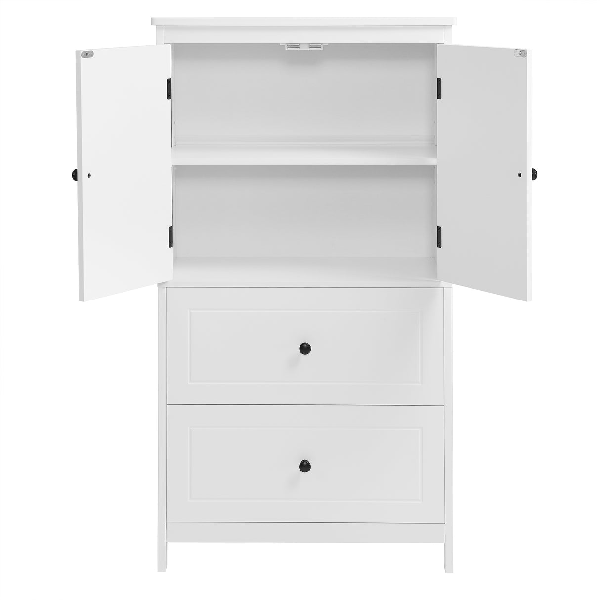 Bathroom Storage Cabinet, Cabinet with Two Doors and Drawers, Adjustable Shelf, MDF Board, White - V.I.P Digital Presence