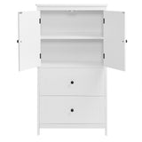 Bathroom Storage Cabinet, Cabinet with Two Doors and Drawers, Adjustable Shelf, MDF Board, White - V.I.P Digital Presence