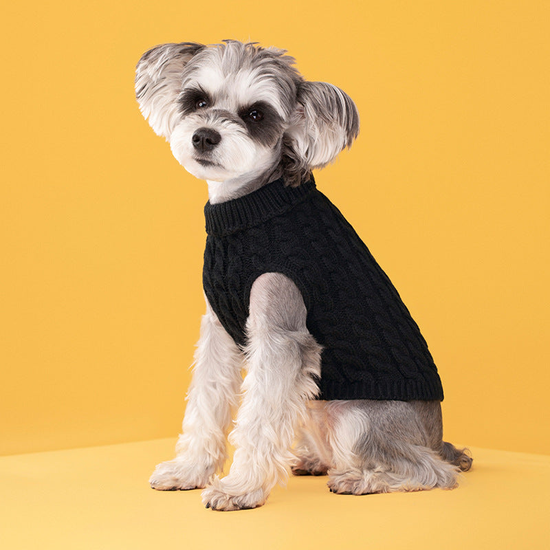 Autumn and winter pet dog cat warm solid color classic Fried Dough Twists sweater thickened turtleneck sweater - V.I.P Digital Presence