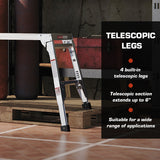 Aluminum Work Platform Large Size Step Stool Folding Portable Work Bench 40" Width Telescopic Feet 22" -27.5" Height Adjustable - V.I.P Digital Presence