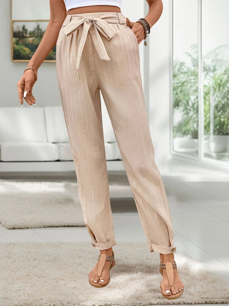 Tied High Waist Pants - V.I.P Digital Presence