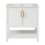 30-Inch White Bathroom Vanity with Ceramic Sink and Versatile Storage - Ideal for Small Bathrooms - V.I.P Digital Presence