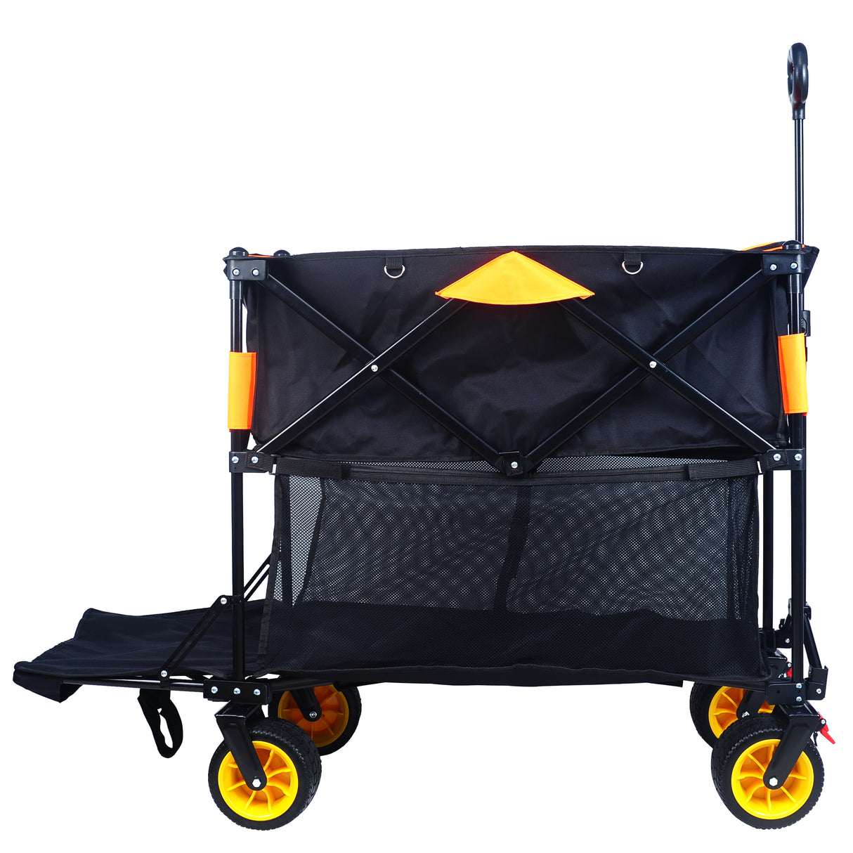 Big large capacity Folding cart Extra Long Extender Wagon Cart Folding Wagon Garden Shopping Beach Cart (black +orange) - V.I.P Digital Presence