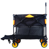Big large capacity Folding cart Extra Long Extender Wagon Cart Folding Wagon Garden Shopping Beach Cart (black +orange) - V.I.P Digital Presence