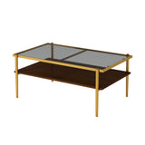 Rectangle Coffee Table with Gray Tempered Glass top and Golden Legs, Modern Table for Living Room - V.I.P Digital Presence