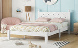 Twin Bed with Button-Decoration Headboard, with Bed Slats,White - V.I.P Digital Presence